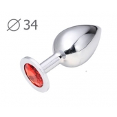 Коническая серебристая анальная втулка с красным кристаллом - 8,2 см. - Anal Jewelry Plug - купить с доставкой в Димитровграде