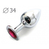 Коническая серебристая анальная втулка с малиновым кристаллом - 8,2 см. - Anal Jewelry Plug - купить с доставкой в Димитровграде