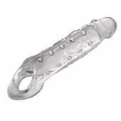 Прозразная закрытая насадка на пенис с поддержкой мошонки Clearly Ample Penis Enhancer - 22 см. - XR Brands - в Димитровграде купить с доставкой