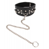 Черный ошейник с шипами и металлическим поводком-цепочкой - Notabu - купить с доставкой в Димитровграде