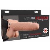 Телесный перезаряжаемый вибрострапон 7  Hollow Rechargeable Strap-on with Balls - 20,3 см. - Pipedream - купить с доставкой в Димитровграде