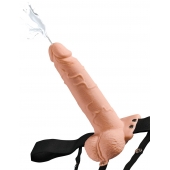 Телесный полый страпон с имитацией эякуляции 7.5  Hollow Squirting Strap-On with Balls Flesh - 21,6 см. - Pipedream - купить с доставкой в Димитровграде