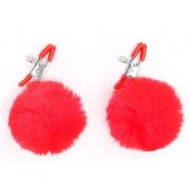 Зажимы для сосков с красным пушком - Notabu - купить с доставкой в Димитровграде