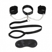 Чёрный ошейник с наручниками и поводком Collar Cuffs   Leash Set - Lux Fetish - купить с доставкой в Димитровграде
