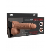 Кофейный перезаряжаемый вибрострапон 7  Hollow Rechargeable Strap-on with Balls - 20,3 см. - Pipedream - купить с доставкой в Димитровграде