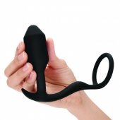 Черное эрекционное кольцо с анальным плагом Snug   Tug - b-Vibe - в Димитровграде купить с доставкой