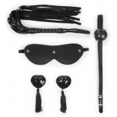 Эротический набор в черном цвете: маска, кляп, пэстисы, плётка - Notabu - купить с доставкой в Димитровграде