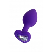 Фиолетовая анальная втулка Diamond Heart с прозрачным кристаллом - 7 см. - ToyFa - купить с доставкой в Димитровграде