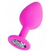 Розовая анальная втулка Brilliant с прозрачным кристаллом - 8 см. - ToyFa - купить с доставкой в Димитровграде