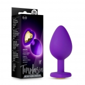 Фиолетовая анальная пробка Bling Plug Medium с золотистым стразом - 8,3 см. - Blush Novelties - купить с доставкой в Димитровграде