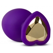 Фиолетовая анальная пробка Bling Plug Large с золотистым стразом - 9,5 см. - Blush Novelties - купить с доставкой в Димитровграде