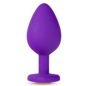 Фиолетовая анальная пробка Bling Plug Large с золотистым стразом - 9,5 см. - Blush Novelties - купить с доставкой в Димитровграде