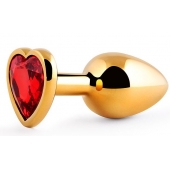 Золотистая анальная пробка с красным стразом-сердечком - 8 см. - Anal Jewelry Plug - купить с доставкой в Димитровграде