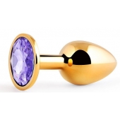 Золотистая анальная пробка с фиолетовым стразом - 7,2 см. - Anal Jewelry Plug - купить с доставкой в Димитровграде