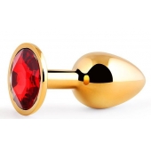Золотистая анальная пробка с красным стразом - 7,2 см. - Anal Jewelry Plug - купить с доставкой в Димитровграде