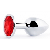 Серебристая анальная пробка с красным стразом - 7,2 см. - Anal Jewelry Plug - купить с доставкой в Димитровграде