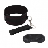 Черный ошейник с длинным поводком Collar and Leash Set - Lux Fetish - купить с доставкой в Димитровграде