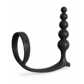 Черная анальная цепочка с эрекционным кольцом Ass-gasm Cockring Anal Beads - Pipedream - в Димитровграде купить с доставкой