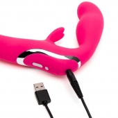 Ярко-розовый безремневой страпон Rechargeable Vibrating Strapless Strap-On - Happy Rabbit - купить с доставкой в Димитровграде