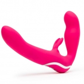 Ярко-розовый безремневой страпон Rechargeable Vibrating Strapless Strap-On - Happy Rabbit - купить с доставкой в Димитровграде
