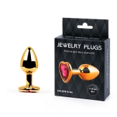 Золотистая анальная пробка с малиновым кристаллом-сердечком - 7 см. - Anal Jewelry Plug - купить с доставкой в Димитровграде