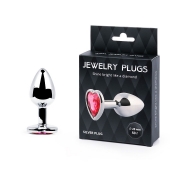 Серебристая анальная пробка с малиновым кристаллом-сердечком - 7 см. - Anal Jewelry Plug - купить с доставкой в Димитровграде