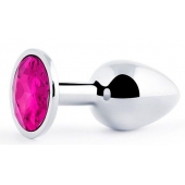 Серебристая анальная пробка с малиновым кристаллом - 7,2 см. - Anal Jewelry Plug - купить с доставкой в Димитровграде