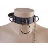 Черный кожаный ошейник Big Ring - Sitabella - купить с доставкой в Димитровграде