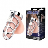 Серебристая металлическая клетка для члена с замком Enslave Cock Cage - BlueLine - купить с доставкой в Димитровграде