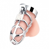 Серебристая металлическая клетка для члена с замком Enslave Cock Cage - BlueLine - купить с доставкой в Димитровграде