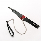 Черный широкий ошейник с красным декором и поводком - Crazy Handmade - купить с доставкой в Димитровграде