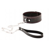 Черный широкий ошейник с красной строчкой и поводком - Crazy Handmade - купить с доставкой в Димитровграде