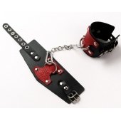 Черные кожаные оковы с красными вставками - Crazy Handmade - купить с доставкой в Димитровграде