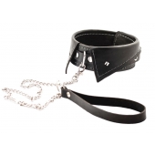 Черный ошейник-воротничок с металлическим поводком - Crazy Handmade - купить с доставкой в Димитровграде