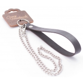 Серебристый металлический поводок с кожаной черной ручкой - 80 см. - Crazy Handmade - купить с доставкой в Димитровграде