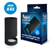 Черная открытая насадка на пенис с кольцом для мошонки XXL-size - 9,4 см. - Sex Expert - в Димитровграде купить с доставкой