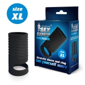 Черная открытая насадка на пенис с кольцом для мошонки XL-size - 8,9 см. - Sex Expert - в Димитровграде купить с доставкой