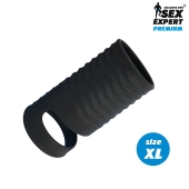 Черная открытая насадка на пенис с кольцом для мошонки XL-size - 8,9 см. - Sex Expert - в Димитровграде купить с доставкой