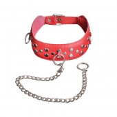 Красный кожаный ошейник с карабином и поводком - Sitabella - купить с доставкой в Димитровграде