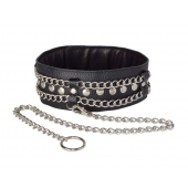 Чёрный ошейник с цепочками и поводком - Sitabella - купить с доставкой в Димитровграде