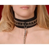 Чёрный ошейник с цепочками и поводком - Sitabella - купить с доставкой в Димитровграде