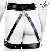 Черный кожаный пояс с гартерами - L-XL - Notabu - купить с доставкой в Димитровграде