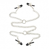 Серебристые зажимы для сосков и половых губ на тонкой цепочке - Notabu - купить с доставкой в Димитровграде