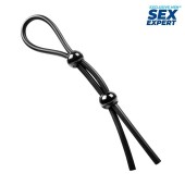 Черное силиконовое лассо с двумя шариками для утяжки - Sex Expert - в Димитровграде купить с доставкой