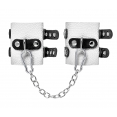 Бело-черные наручники с двумя ремешками и люверсами - Pecado - купить с доставкой в Димитровграде