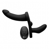 Черный вибрострапон Double Take 10X Double Penetration Vibrating Strap-on Harness - XR Brands - купить с доставкой в Димитровграде