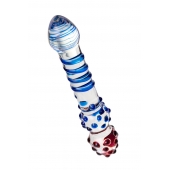 Двусторонний стеклянный фаллос с синей спиралью - 21 см. - Sexus