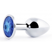 Анальное украшение BUTT PLUG  Small с синим кристаллом - 7 см. - Anal Jewelry Plug - купить с доставкой в Димитровграде