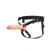 Телесный полый страпон на черных ремнях Hollow Silicone Strap-on - 17,8 см. - Pipedream - купить с доставкой в Димитровграде