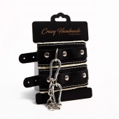 Черные скругленные наручники с мягкой бежевой подкладкой - Crazy Handmade - купить с доставкой в Димитровграде